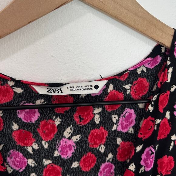 Zara Red Pink and Black Floral Print Maxi Dress size Small Rose - Picture 8 of 11